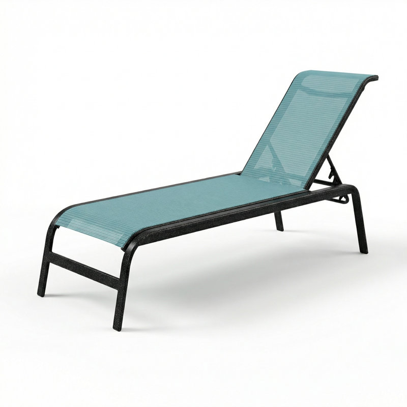 Chaise, Dupione Aquamarine Sling/Granite