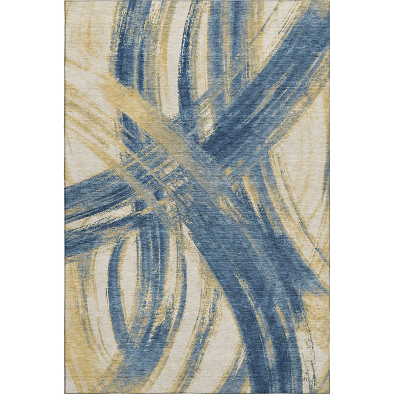 Tapis abstrait lavable à la machine de qualité supérieure Mayfield AMF2421, 8 pi x 10 pi, Marine