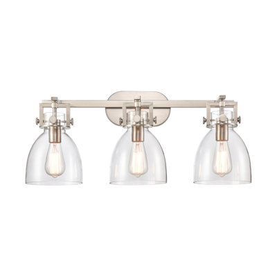 Gerhardt - 3 lumières - 27 pouces - Nickel satiné - Abat-jour transparent - Éclairage pour meuble-lavabo