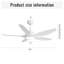 Ventilateur de plafond de 48 pouces avec lumière à DEL à intensité variable et télécommande, moteur à courant continu à 5 pales