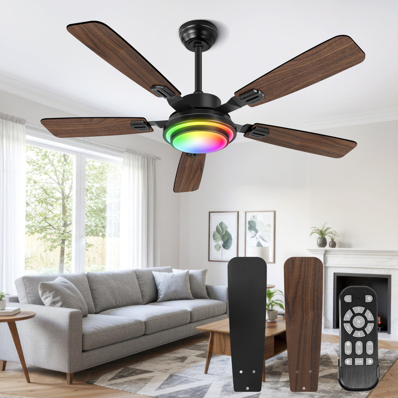 52" RGB Ceiling Fan With Led Light and Remote/APP Control, Silver