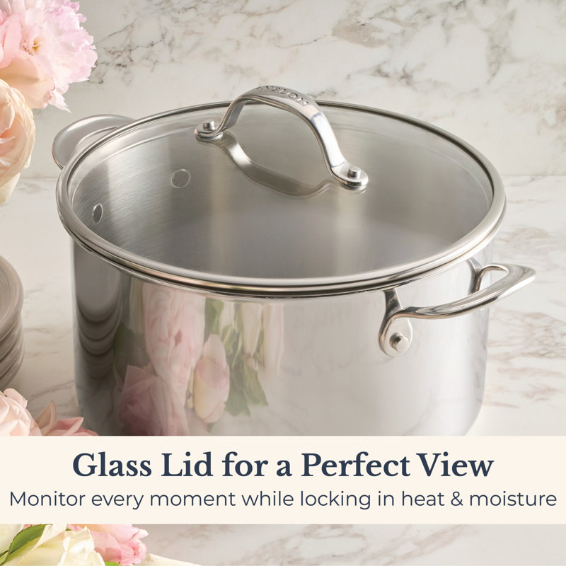 Vanderpump By Anolon Tri-Ply Clad Stainless Stockpot with Lid, 8-Quart, Stainless Steel