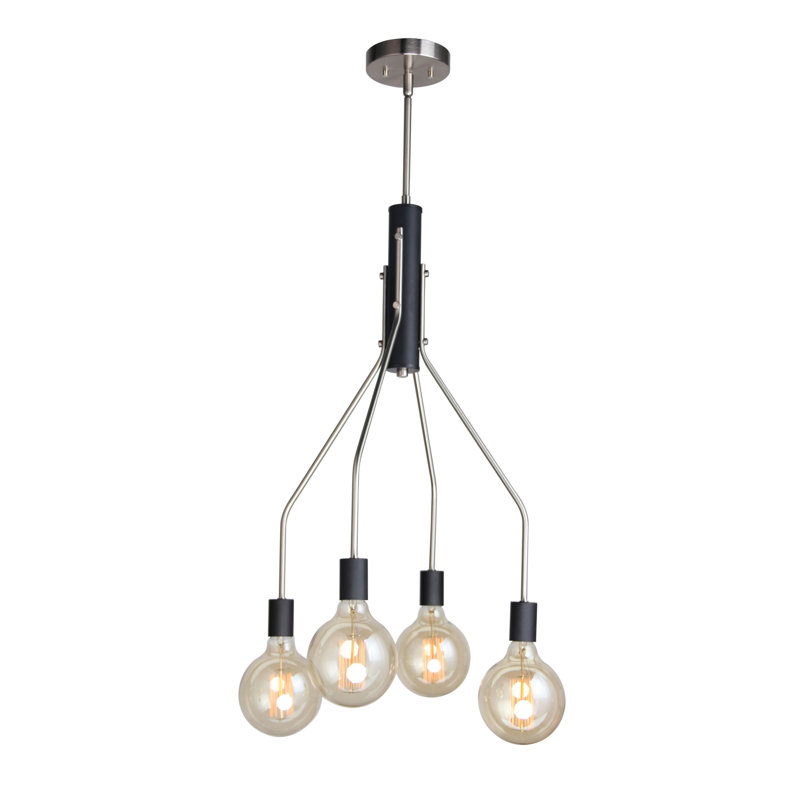 Luminaire suspendu sphère 4 lumières grappe Landy, Nickel satiné / noir