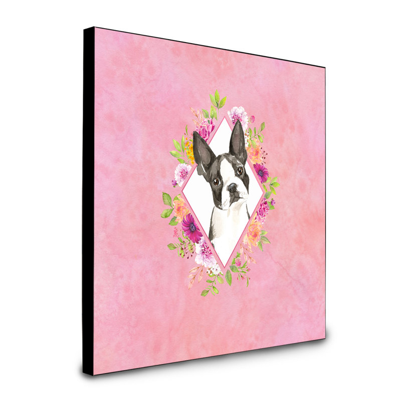 Panneau mural Dollman Flowers, Rose, Boston-terrier