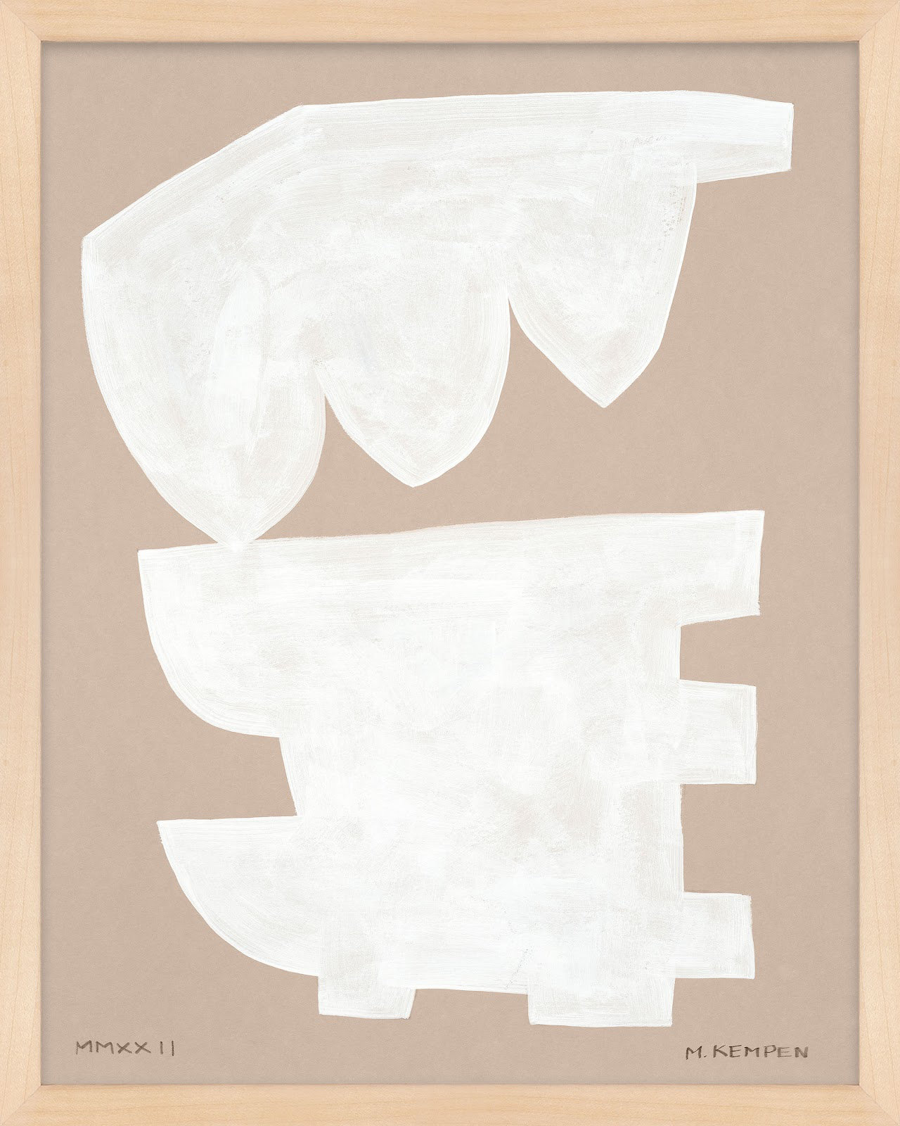 Gallman "Modules in White 1" Painting, Maple Framed, 20" W x 25" H