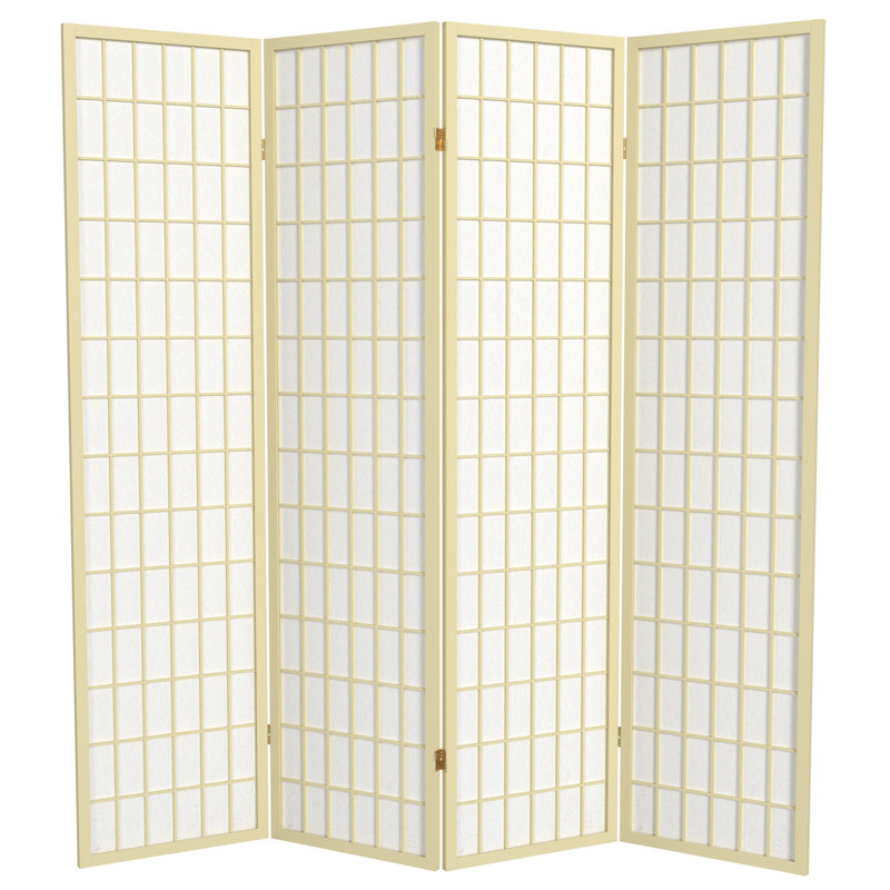 Paravent de cloison pliable 4 panneaux Ebern Designs, Ivoire ivoire, 6
