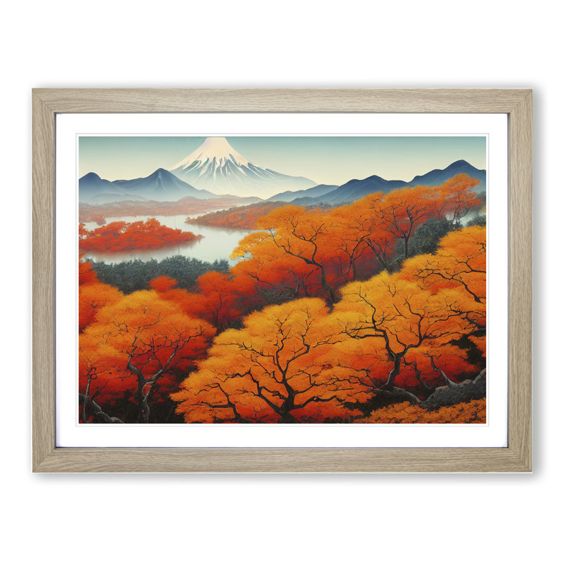 Autumn Japanese Mountain - Single Picture Frame Print, 34cm H x 46cm W x 2cm D, Oak Framed