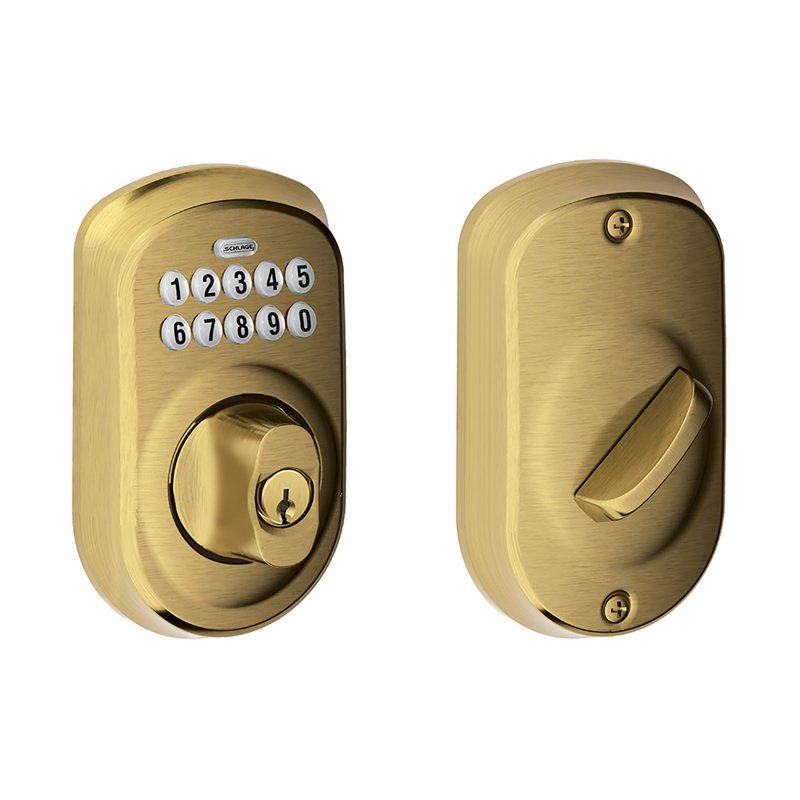 Schlage Keypad Deadbolt with Plymouth Trim, Antique Brass