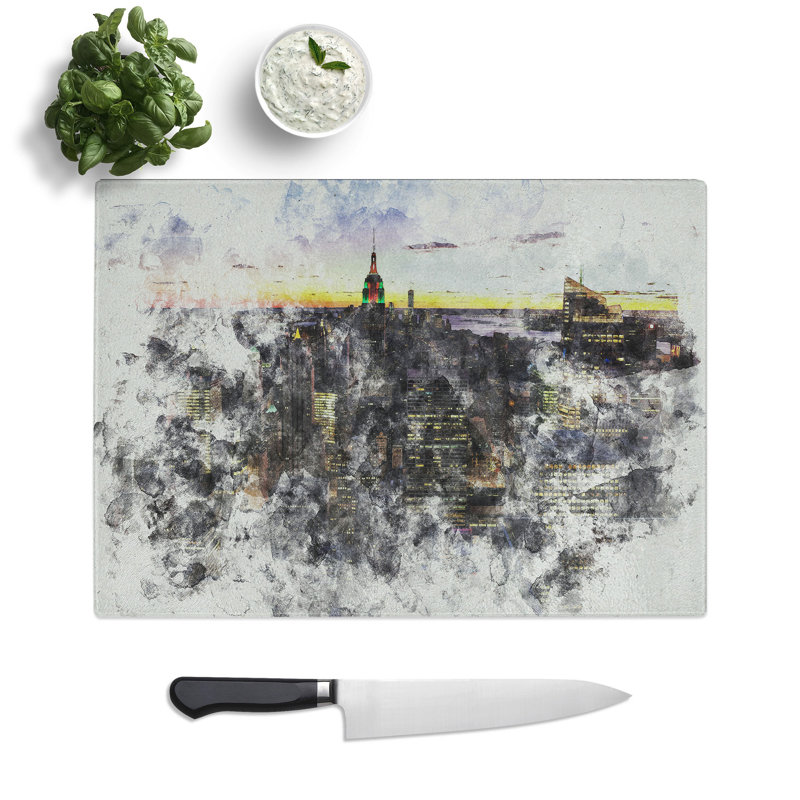 New York Skyline Vol.1 Watercolour Chopping Board, 20cm W x 28.5cm L