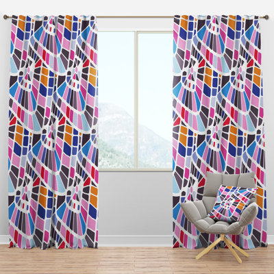 Abstrait rétro motif géométrique I - panneau de rideau simple semi-transparent Mid-Century