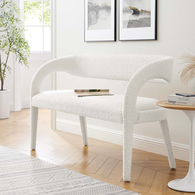 Pinnacle Boucle Fabric Accent Bench In Taupe, Ivory