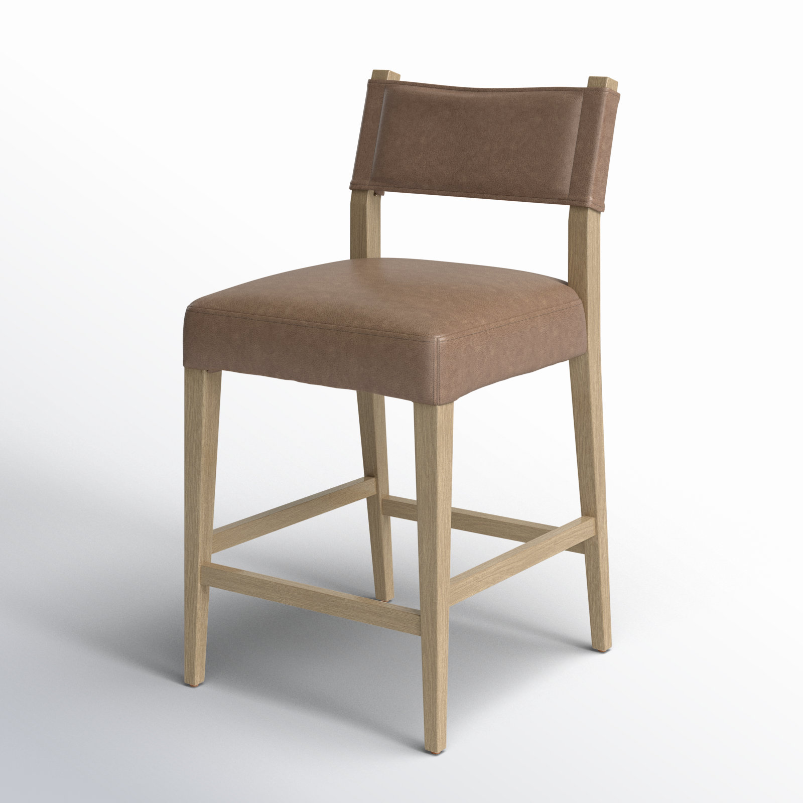 Lorretta Leather Stool, Counter Stool (25.98" Seat Height), Palermo Cigar/Genuine Leather, Light Oak