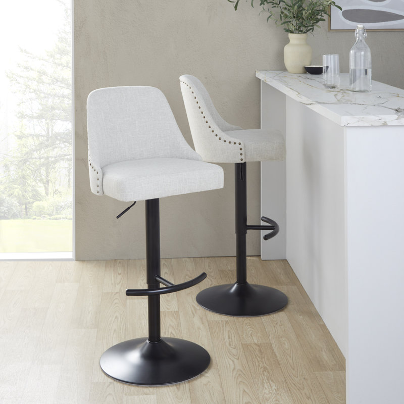 Tabouret de bar clouté réglable avec repose-pieds arrondi en T - ensemble de 2, Crème, Noir