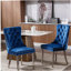 Collection Nikki, chaise de salle à manger rembourrée en velours de bois massif et moderne avec pieds en acier inoxydable chromé, garniture cloutée, ensemble de 2, bleu et chrome-1139609214