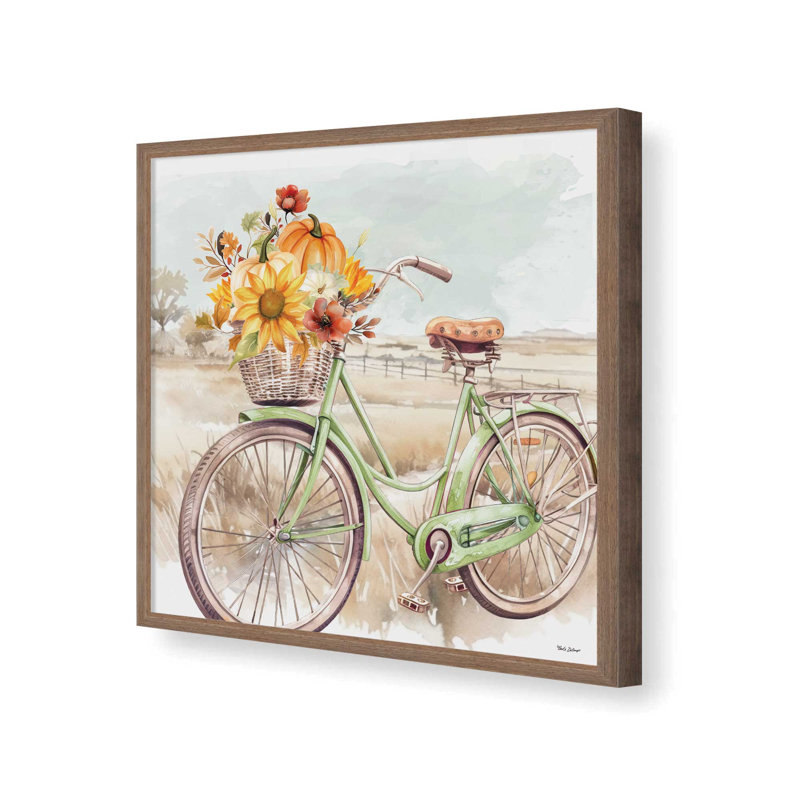 «Fall Floral Bicycle IV» par Nicole DeCamp, reproduction d'art, L 12 po x H 12 po, Brun, Impression encadrée