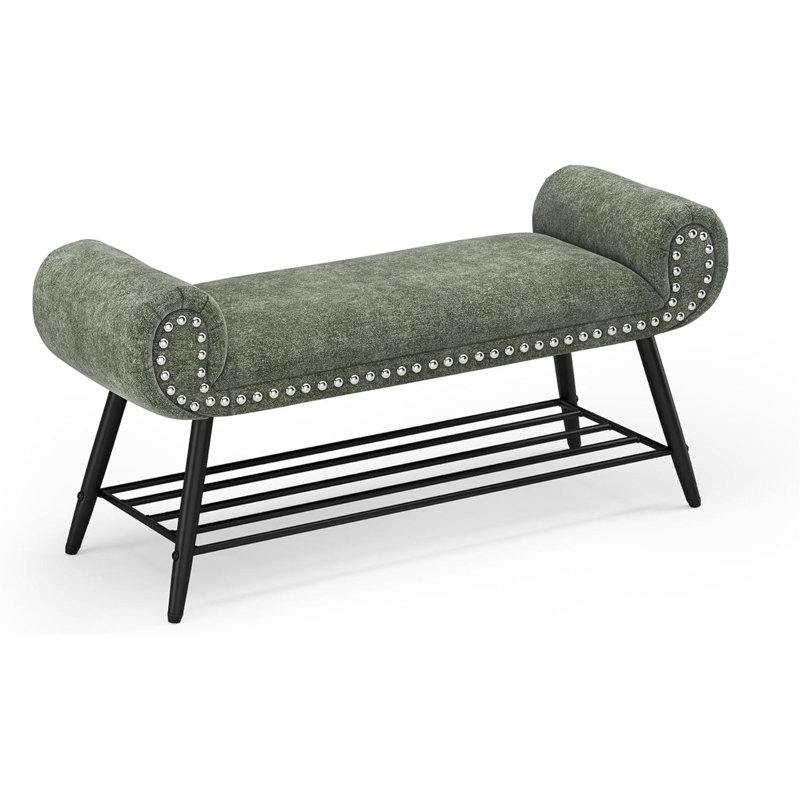 Banc de bout rembourré pour chambre à coucher avec bout de lit, Vert