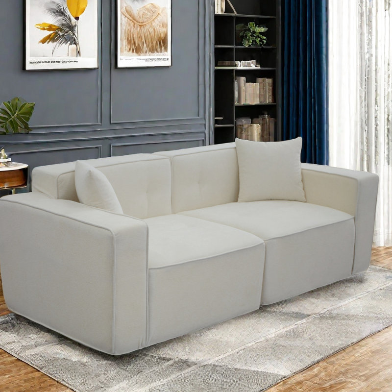 Lit de salon exquis - 3 sièges, revêtement en lin blanc, sac de rangement pratique et moderne avec rangement et rangement: doux pour la chambre, la chambre à coucher, un appartement