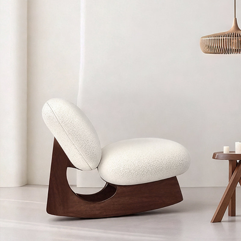 Chaise berçante simple en bois massif, Brun, Beige