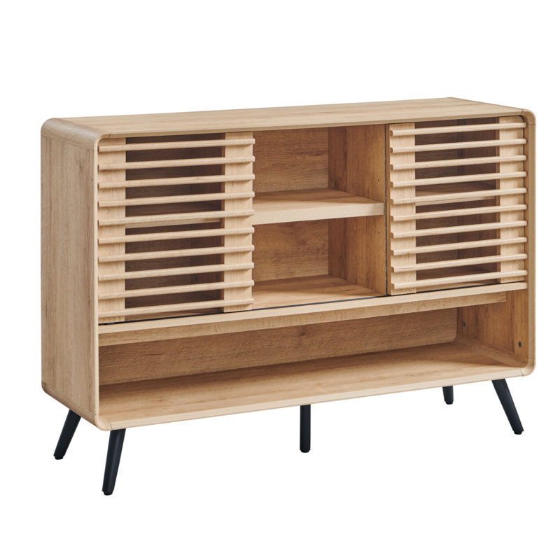 46" Breathable Storage Sideboard with adjustable shelves & Slatted Sliding Door, Tan