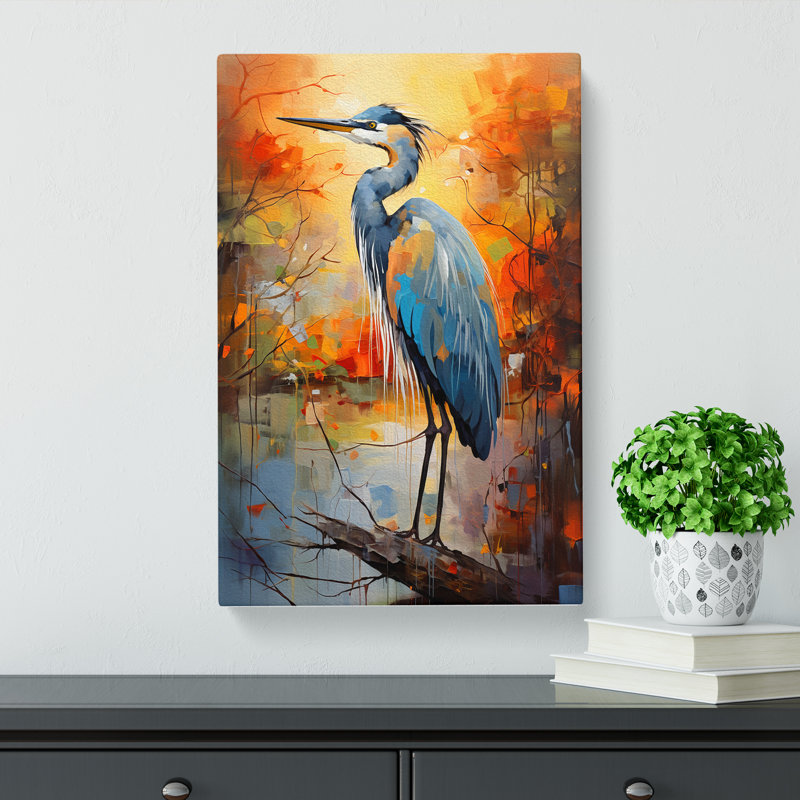 Heron Expressionism - Print on Canvas, 76cm H x 50cm W x 3cm D