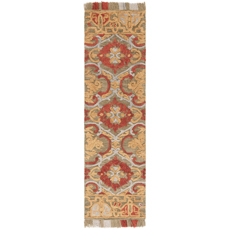 Handmade Red Floral Wool Tufted Runner Rug 2'3" x 8'