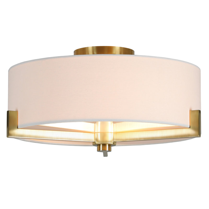 Plafonnier semi-encastré 2 lumières avec abat-jour en tissu en bronze noirci / laiton brossé Hamlin 17,63 po de large Hamlin