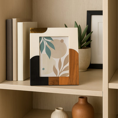 Cadre rectangulaire rectangulaire Mid Century pour la décoration intérieure - Cadre photo élégant pour entrée ou bibliothèque - Ivoire et brun