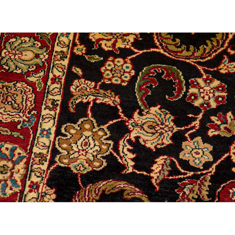 Hand-Knotted High-Quality Black and Red Area Rug