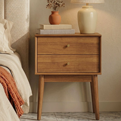 Mid-Century Modern 2-Drawer Nightstand In Warm Walnut