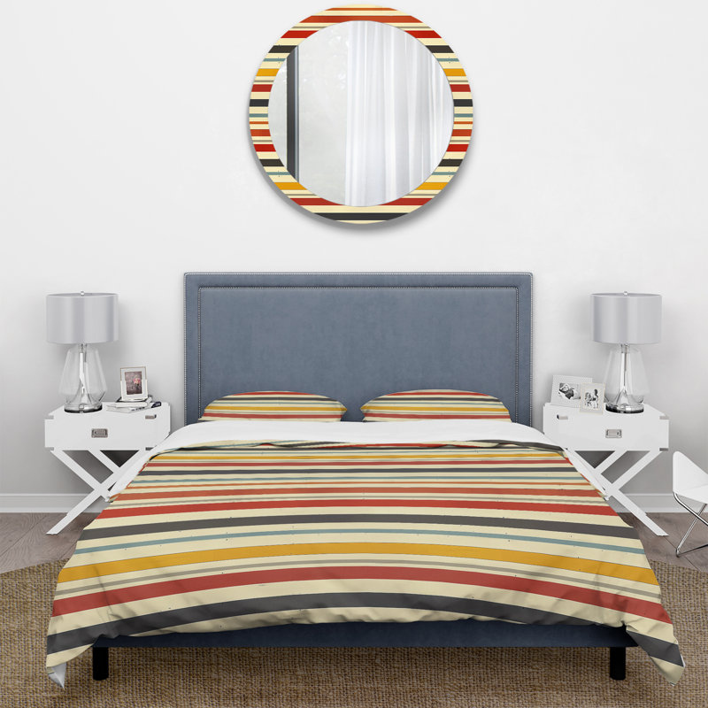 Ensemble de housse de couette crème à rayures Mid-Century orange rayé, Housse de couette très grand et 2 très grandes t