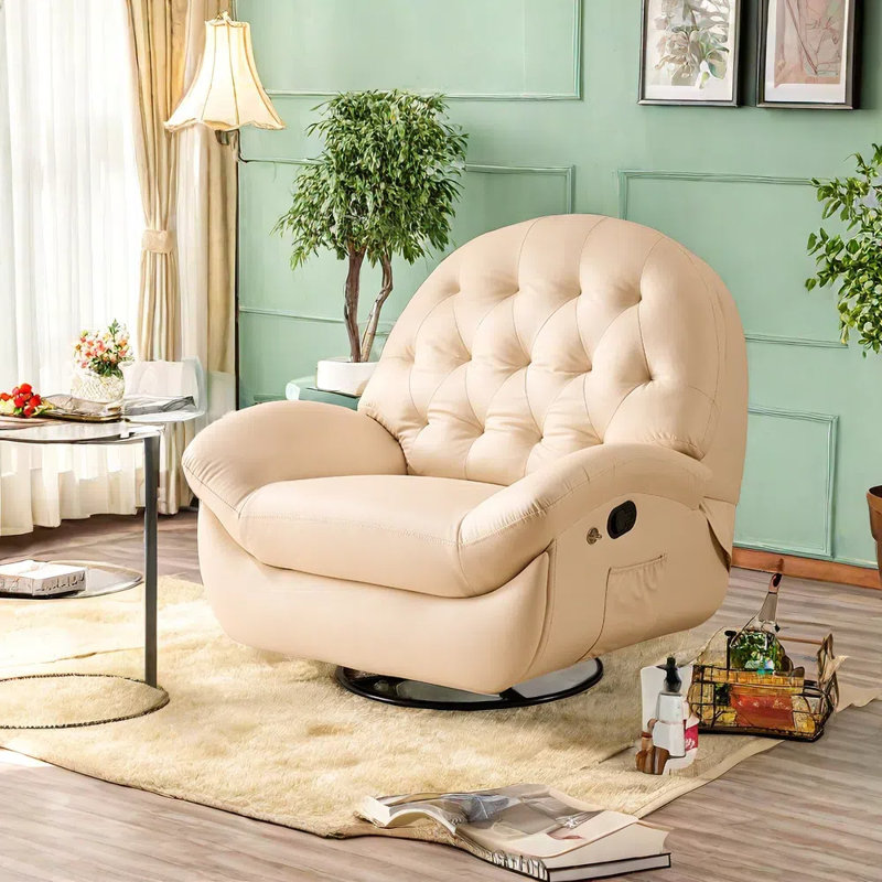 Fauteuil inclinable et pivotant en similicuir Seun, Crème