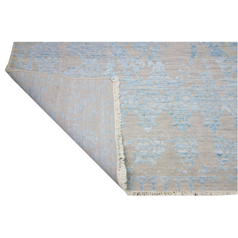 Oriental Area Rug in Aqua/Beige, Rectangle 9' x 12'