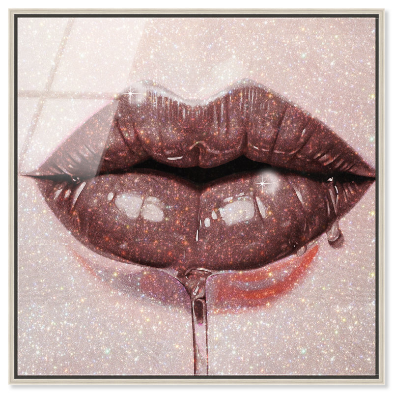 Lux Kiss Mauve Canvas Fashion Print by Oliver Gal, 17"H x 17"W, Silver Frame
