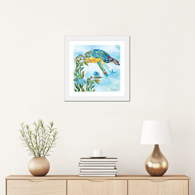 Tortue de mer, varech par Jo Lynch - reproduction