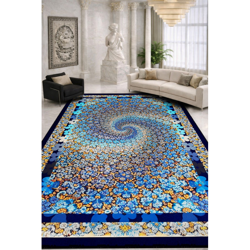 Tapis vert tissé à motif floral lavable Mosso, 4'11" x 7'7"