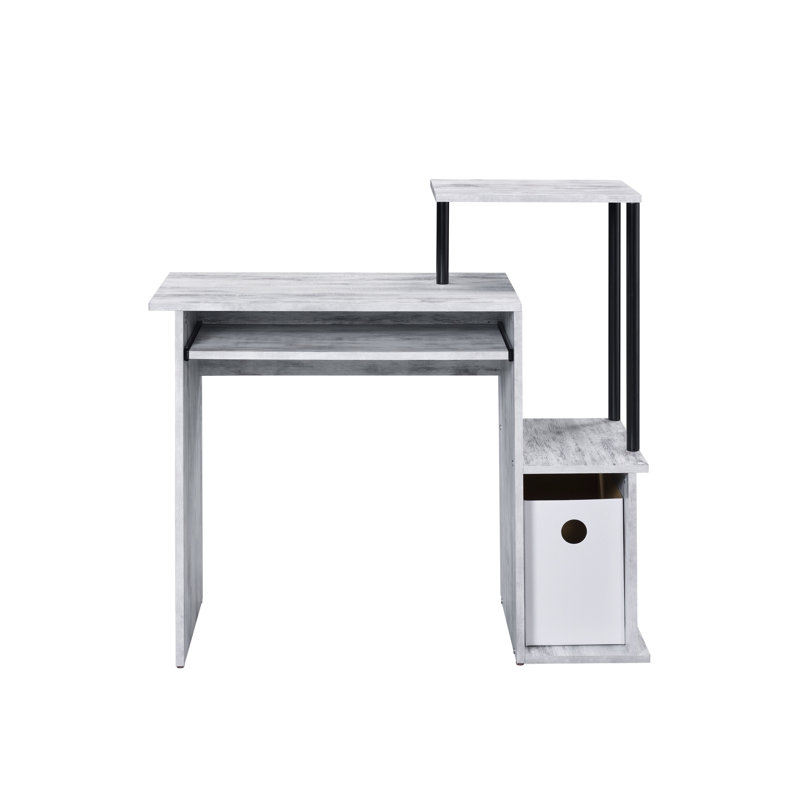 Bureau avec pieds en métal et tablette à clavier au fini blanc et noir antique
