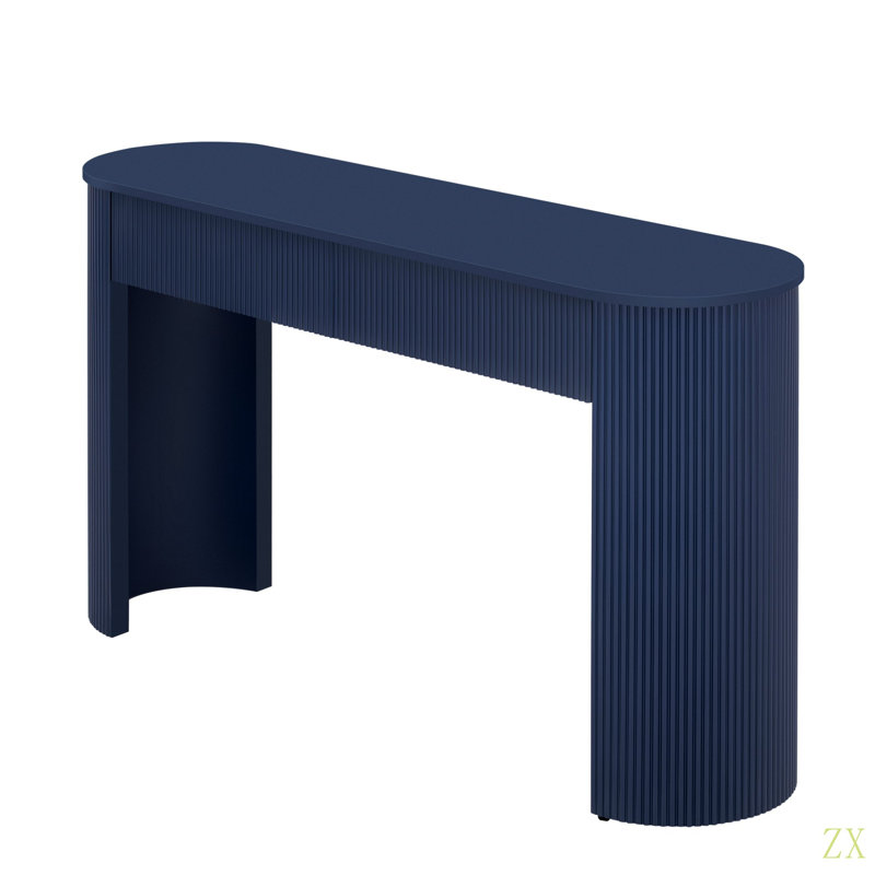 Entryway Table With Fluted Design, Modern Console Table With Storage, Oval Top And 2 Drawers For Entryway And Living Room