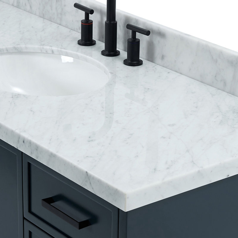 ARIEL Kelly 55 Single Sink Bathroom Vanity with Italian Carrara Marble Top, Midnight Blue