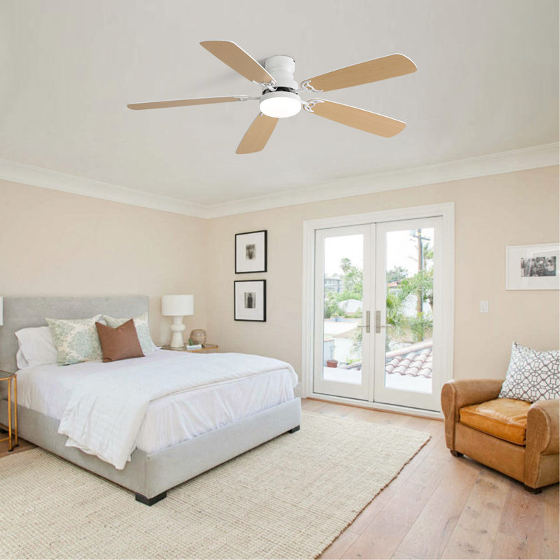 Ventilateur de plafond d'intérieur moderne de 52 pouces avec ventilateur à 6 vitesses et 5 pales avec télécommande, Naturel