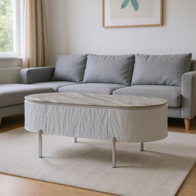 Table basse 47 po en bois et acier gris avec tiroir