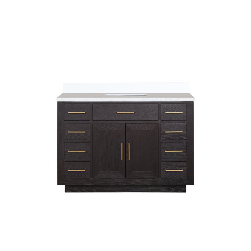 48" Single Bathroom Vanity Set, Black Oak, White Quartz