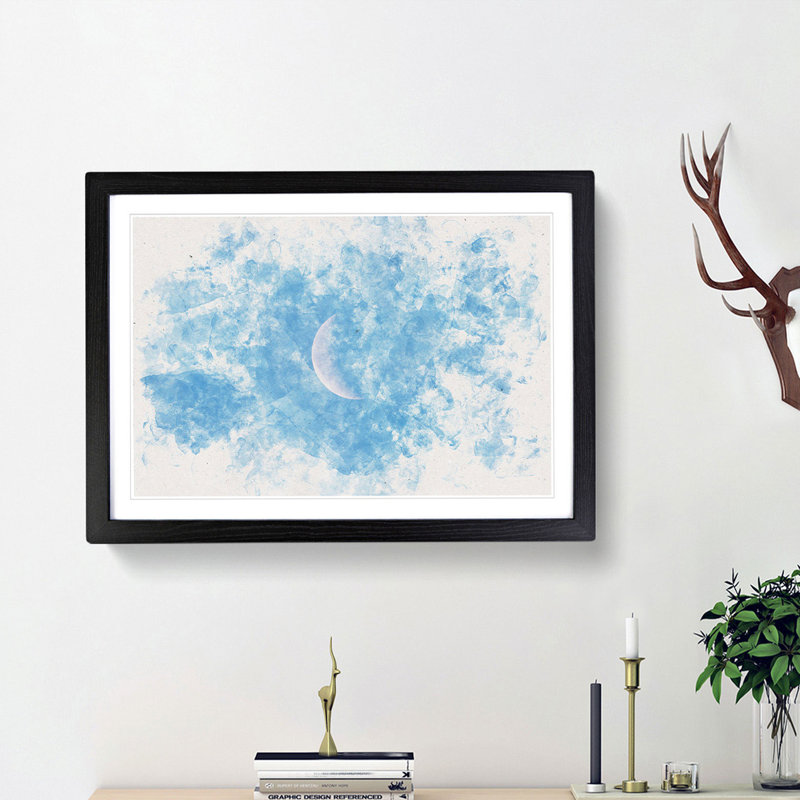 Moon in Morning Light - Picture Frame Graphic Art Print, 33cm H x 45cm W x 2cm D, Black Framed