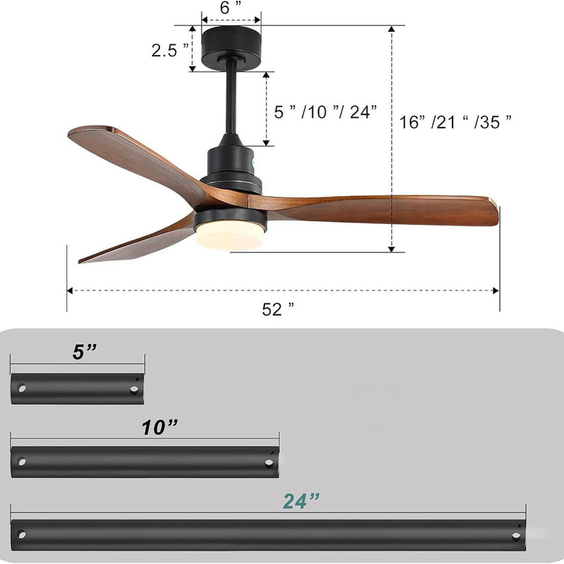 Ventilateur de plafond de 52 pouces avec moteur à courant continu écoénergétique réversible à 6 vitesses