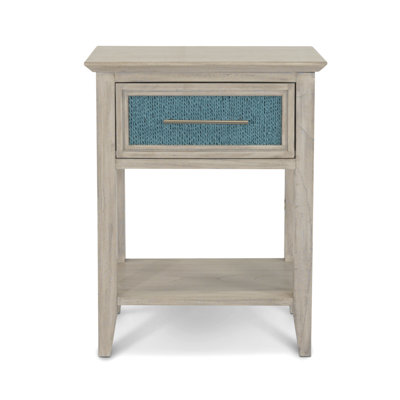 Luxurious Timeless Coastal Nightstand with Hand-Woven Ocean Blue Rope Panels, Solid Wood Mindi Construction, Integrated USB and Power Outlet, Spacious by Rosecliff Heights
