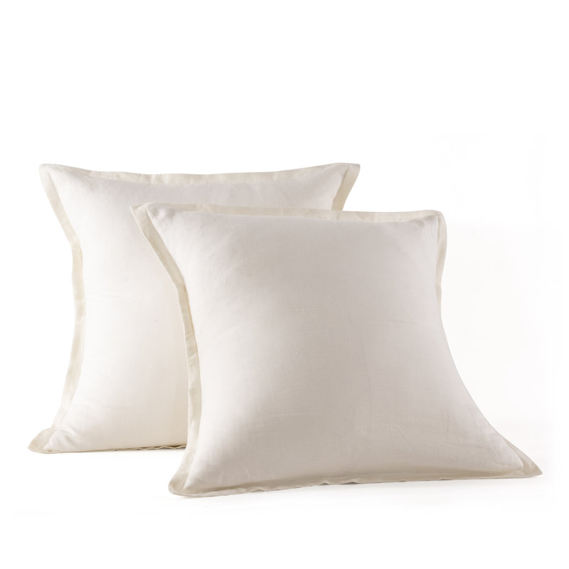  Stone Washed French Linen European Square Pillow Shams 26 x 26", Ivory