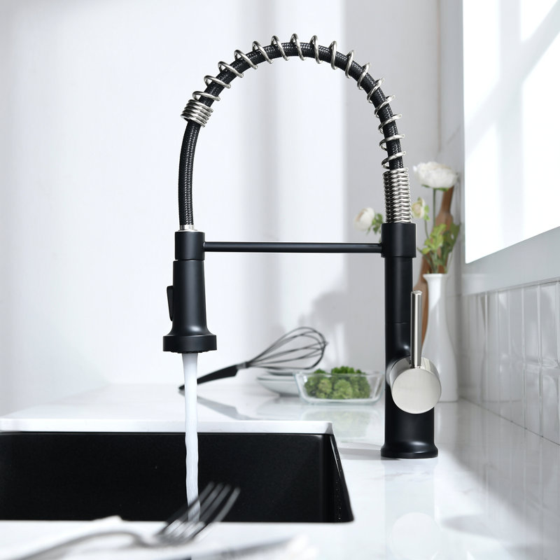 Robinet de cuisine avec robinet rétractable - aspect noir et nickel, facile à utiliser, robinet d'eau stable, fabrication contemporaine rétractable, taches d'empreintes digitales