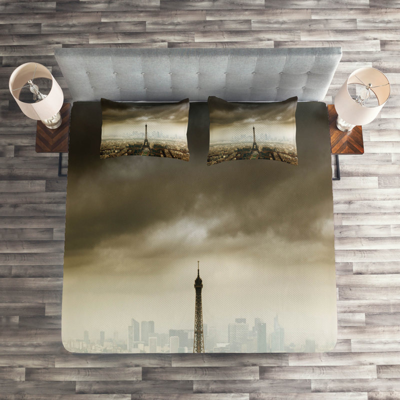 Eiffel Tower Eclectic Polyester Coverlet, King Bedspread + 2 Shams