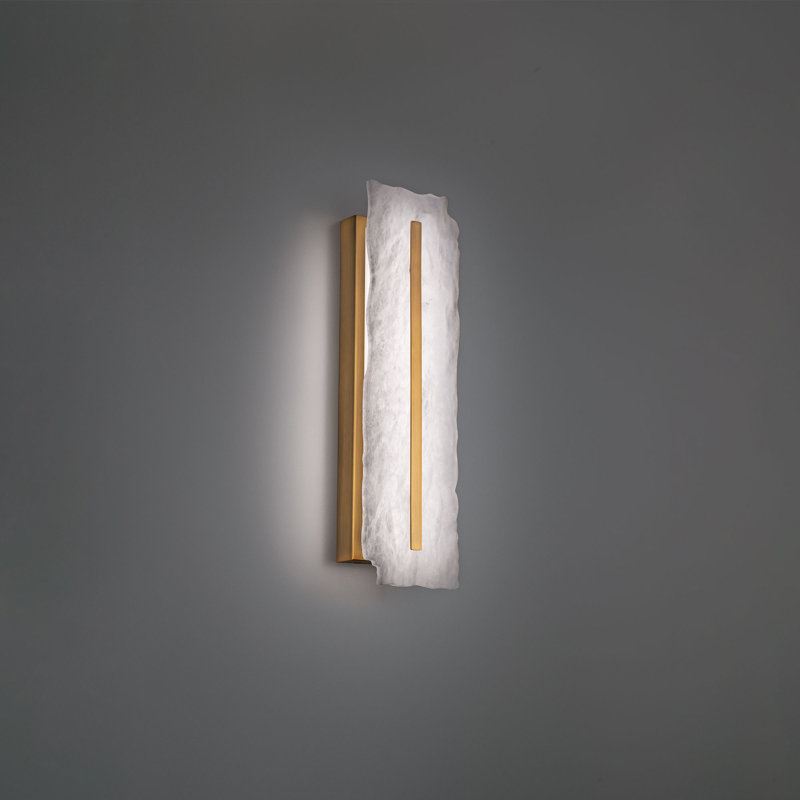 Taffeta Dimmable LED Wall Sconce With Spanish Alabaster Diffuser, 3000K Color Temperature, Aged Brass