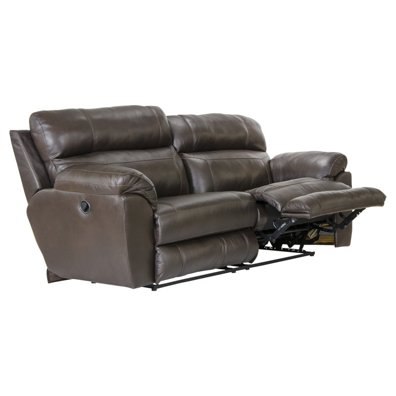 Alonii 90.5" Italian Leather Pillow Top Arm Reclining Sofa, Chocolate, Manual