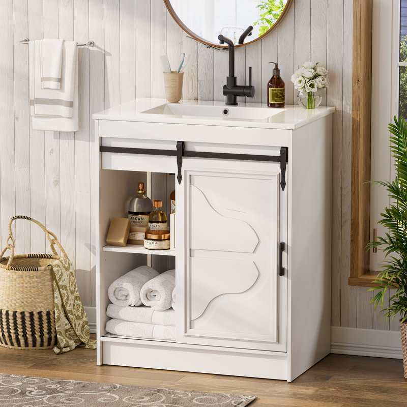 Pakasept Farmhouse Sliding Barn Door Bathroom Vanity With Sink Combo